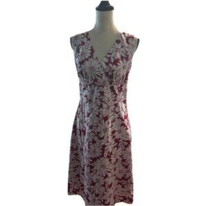 Ann Taylor Loft 8 Red White Floral MIDI Dress Ribbon Waist Lined  Trad Wife